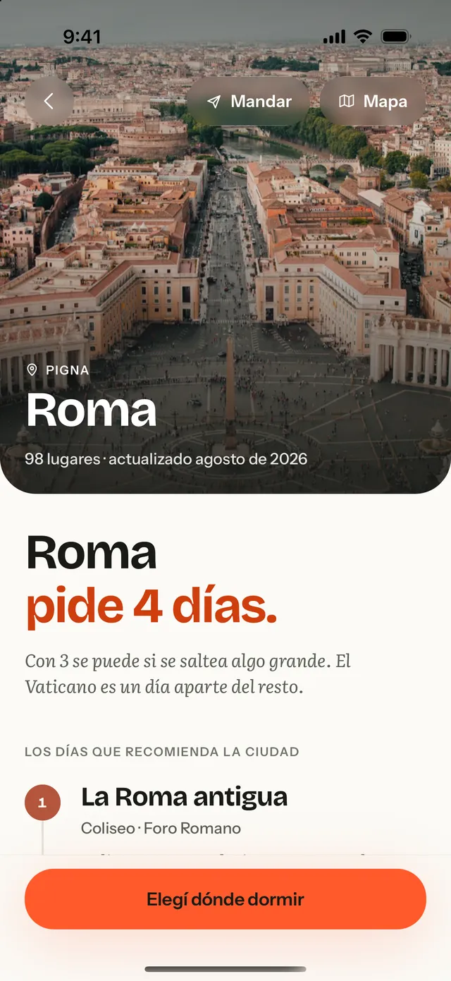 La ficha de Roma, que recomienda 4 días