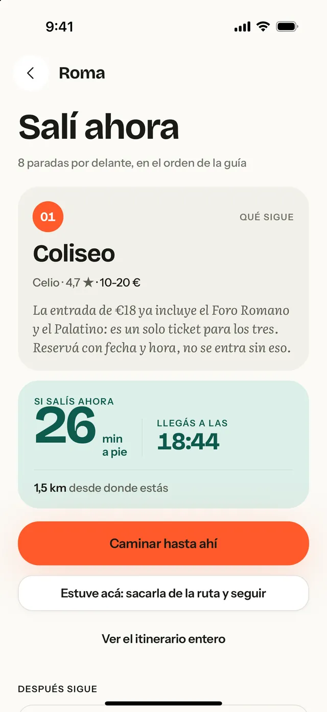 La pantalla Salí ahora, con la próxima parada