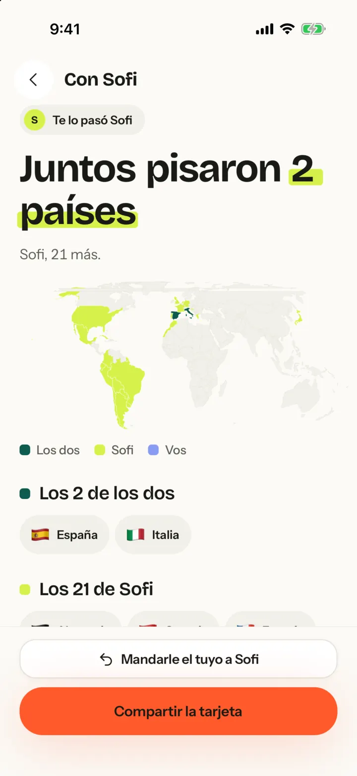 «Juntos pisaron 2 países»: el mapa con los países de los dos, España e Italia.